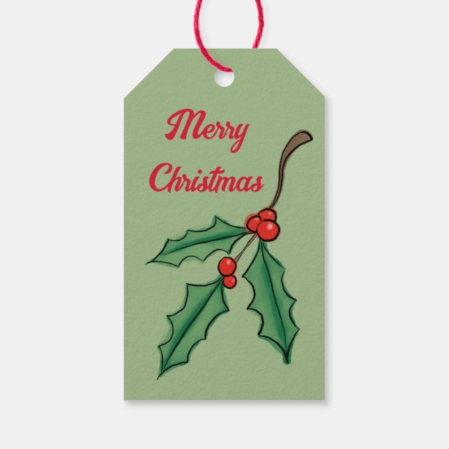 Custom Green Christmas Holly Gift Tag (Back)