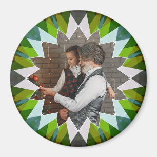 Custom Green Christmas Star Photo Magnet Gift