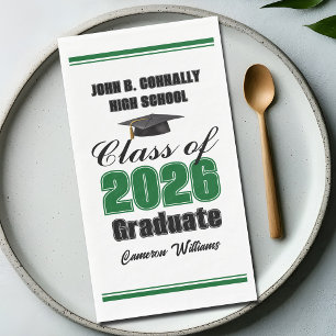 Custom Green Class of 2026 Graduation Party Paper Guest Towels