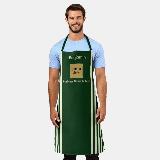 Custom Green & Cream Stripe Apron (Worn)
