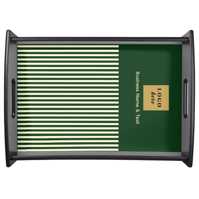 Custom Green & Cream Stripe Serving Tray (Front)