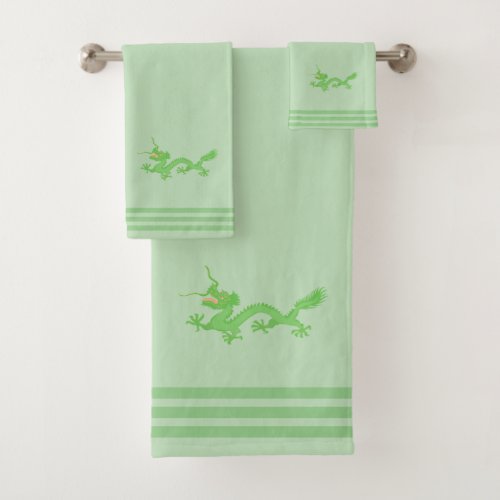 Custom Green Dragon  Three Stripes on Light Green Bath Towel Set