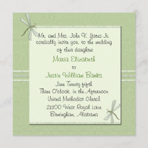 Custom Green Dragonfly Square Wedding Invitation