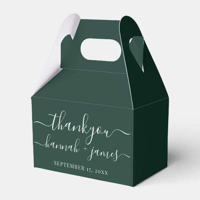 Custom Green Elegant Thank You Wedding Favor Boxes (Front Side)