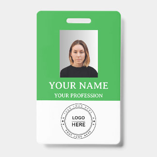 Custom Green Employee Badge with Photo, Logo, QR