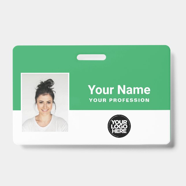 Custom Green Employee Logo Name Lanyard Badge (Front)