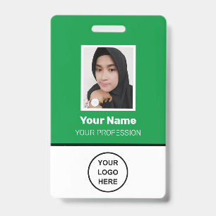 Custom Green Employee Photo, Bar Code, Logo, Name Badge