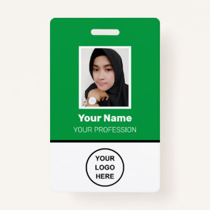 Custom Green Employee Photo, Bar Code, Logo, Name Badge