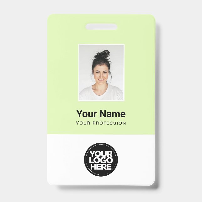 Custom Green Employee Photo, Bar Code, Logo, Name Badge (Front)