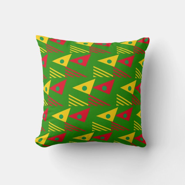 Custom Green Ethnic Geometric Triangles Throw Pillow (Front)