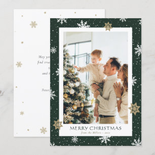 Custom Green Family Photo Merry Christmas Cards