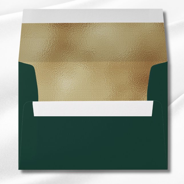 Custom Green Faux Gold Foil Formal 5x7 Envelope (Green and Gold Wedding Envelope)