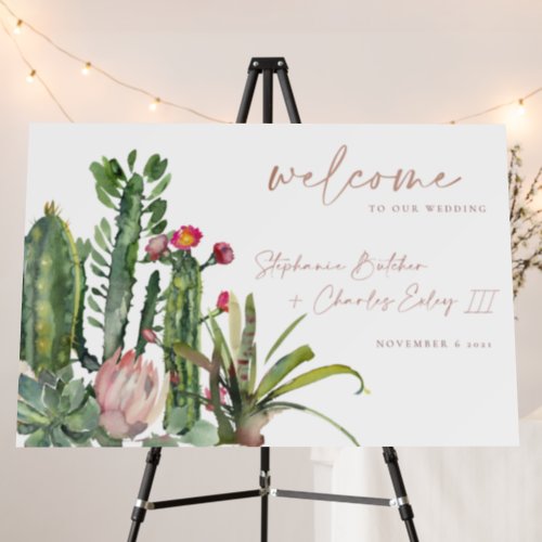 CUSTOM GREEN FLORAL CACTI FAUNA WEDDING WELCOME FOAM BOARD