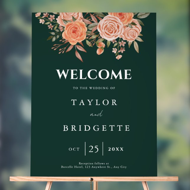 Custom Green Floral Fall Wedding Welcome  Acrylic Sign (Neutral)