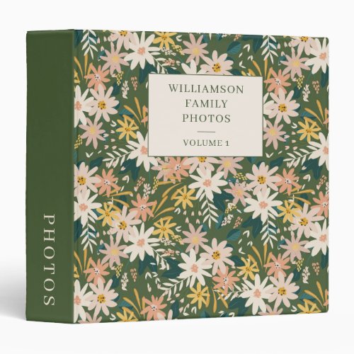Custom Green Floral Family Photo Album 3 Ring Binder