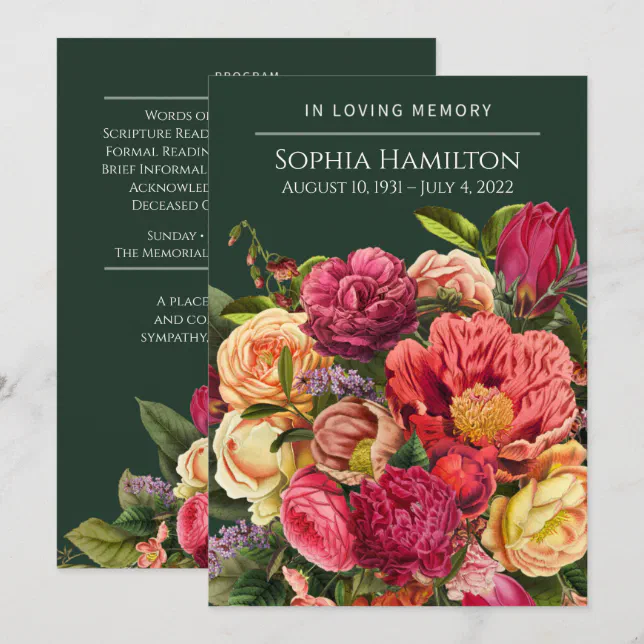 Custom Green Floral Funeral Memorial Program | Zazzle