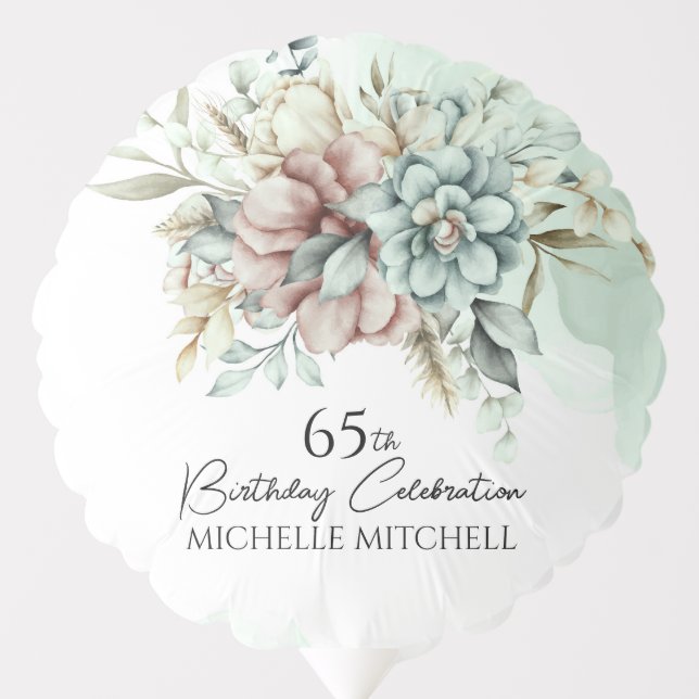 Custom Green Floral Vintage 65th Birthday Balloon (Front)