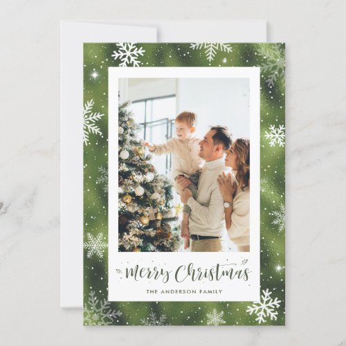 Custom Green Foil Photo Merry Christmas Cards