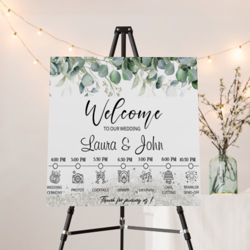 Custom Green Foliage Wedding Timeline Foam Board