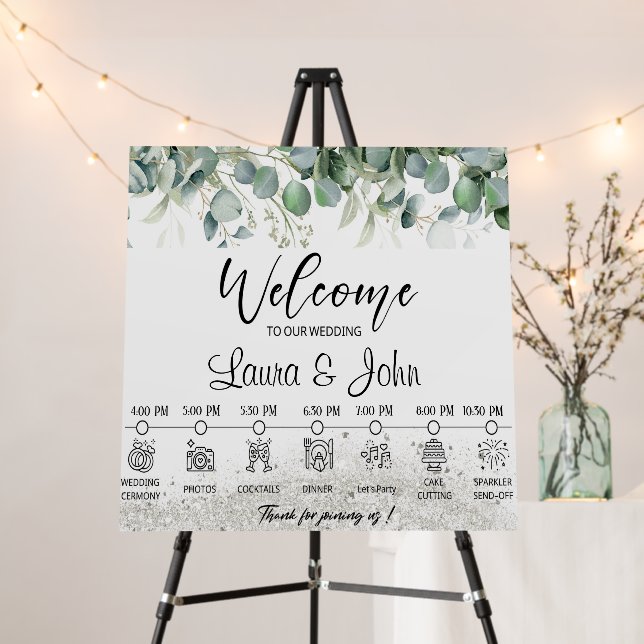 Custom Green Foliage Wedding Timeline Foam Board (In Situ (Stand))