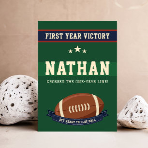 Custom Green Football Baby First Birthday Party Invitation