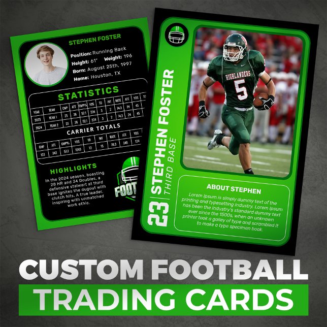 Custom Green Football Trading Card Photo Stats (Creator Uploaded)