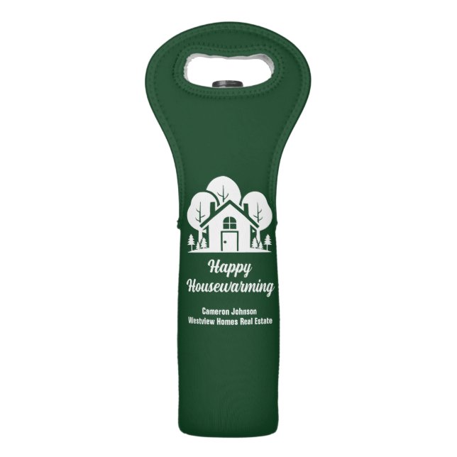 Custom Green Forest Happy Housewarming Gift Wine Bag (Front)