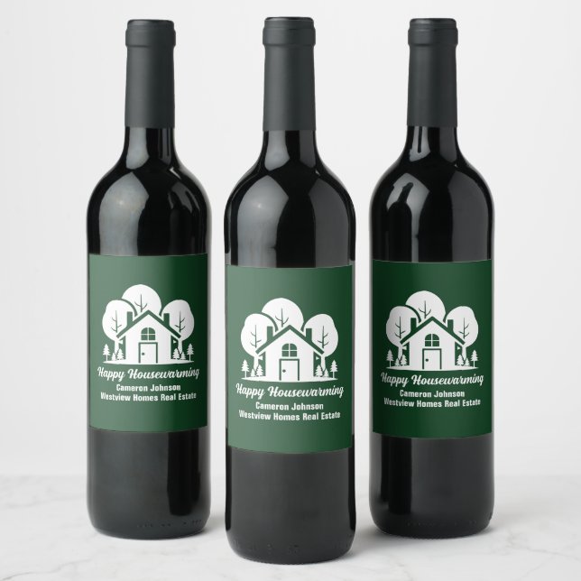 Custom Green Forest Happy Housewarming Gift Wine Label (Bottles)