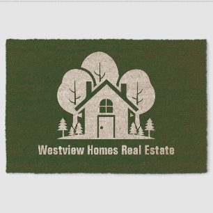 Custom Green Forest House Real Estate Company Fiber Doormat