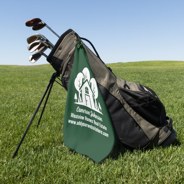 Custom Green Forest House Real Estate Company Golf Towel (Green)
