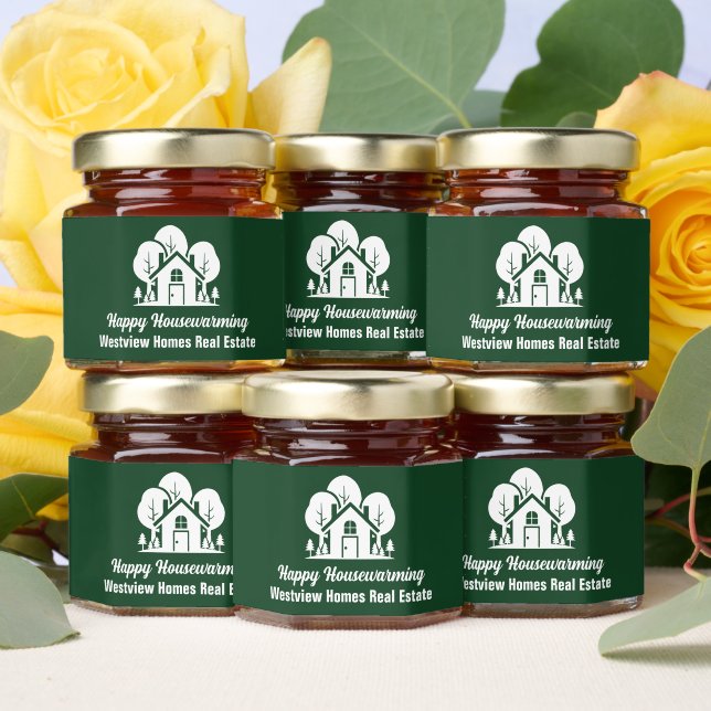 Custom Green Forest House Real Estate Company Honey Jar Favors (Insitu)