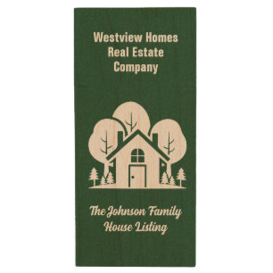 Custom Green Forest House Real Estate Company Wood Flash Drive