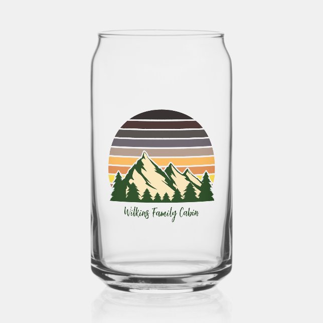 Custom Green Forest Mountain Cabin Can Glass (Front)