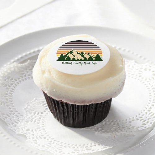 Custom Green Forest Mountain Nature Party Edible Frosting Rounds