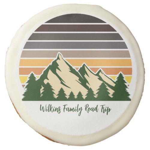 Custom Green Forest Mountain Nature Party Sugar Cookie
