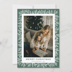Custom Green Forest Pine Photo Christmas Holiday Card
