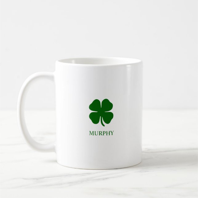 Custom Green Four Leaf Clover Lucky Irish Coffee Mug (Left)