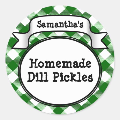 Custom Green Gingham Pickle JarLid Label