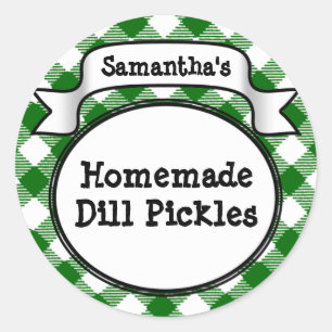 Custom Green Gingham Pickle Jar/Lid Label