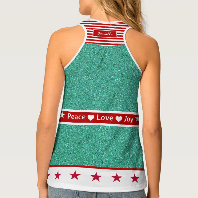 Custom Green Glitter Red White Stripes Elf Womens Tank Top Zazzle