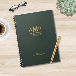 Custom Green Gold 3 Letter Monogram Business Logo Notebook