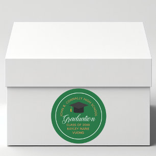 Custom Green Gold Graduation High School Party  Classic Round Sticker