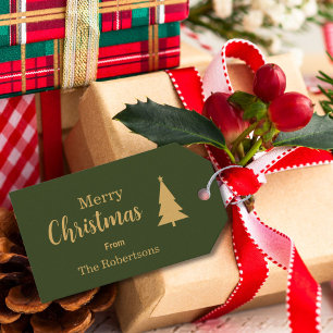 Custom Green & Gold Merry Christmas Gift Tags