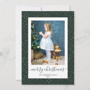 Custom Green Gold Snowy Photo Merry Christmas Card