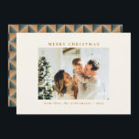 Custom Green Gold Vintage Design Photo Christmas Holiday Card<br><div class="desc">Wish your friends a Merry Christmas with these beautiful holiday cards featuring your family photo and a vintage art deco geometric design on the back in green and gold.</div>