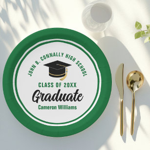 Custom Green Graduate 2024 Graduation Party Paper Plates
