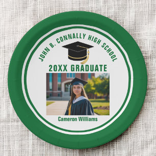 Custom Green Graduate Photo 2026 Graduation Party Paper Plates