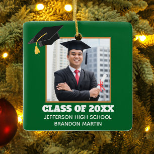 Custom Green Graduation Senior Portrait Photo 2025 Ceramic Ornament