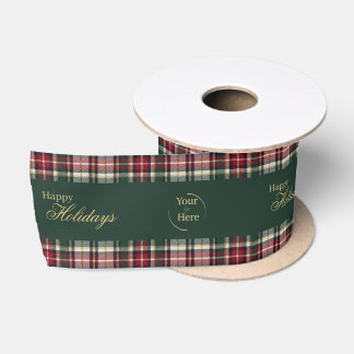 Custom Green Happy Holidays And Business Logo Satin Ribbon