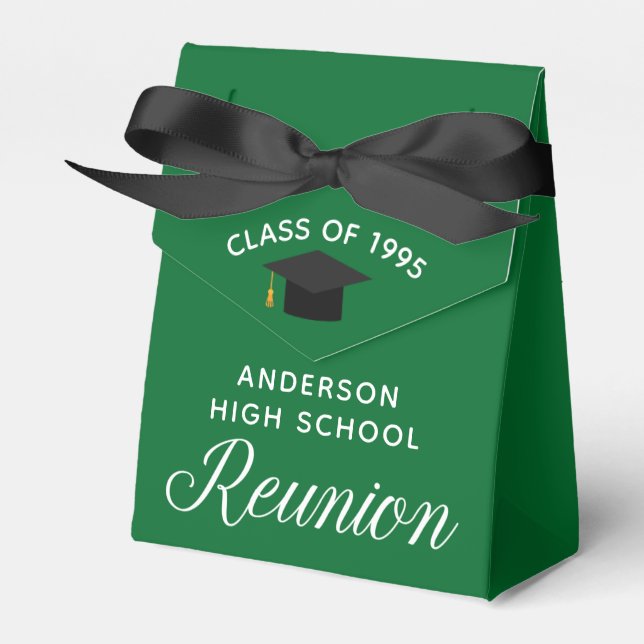 Custom Green High School Reunion Party Favor Boxes (Front Side)